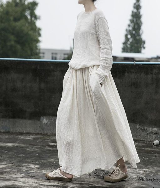 

original design of spring and autumn ramie yarn art dress simple elegant pure color lace up long sleeve casual dresses, Black;gray