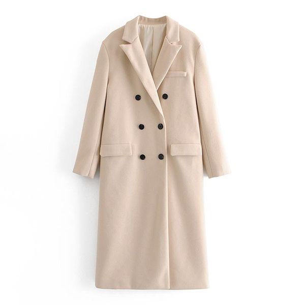 

women's wool & blends novalya solid long sleeve coats women fashion double breasted jackets elegant turn down collar female ladies, Black