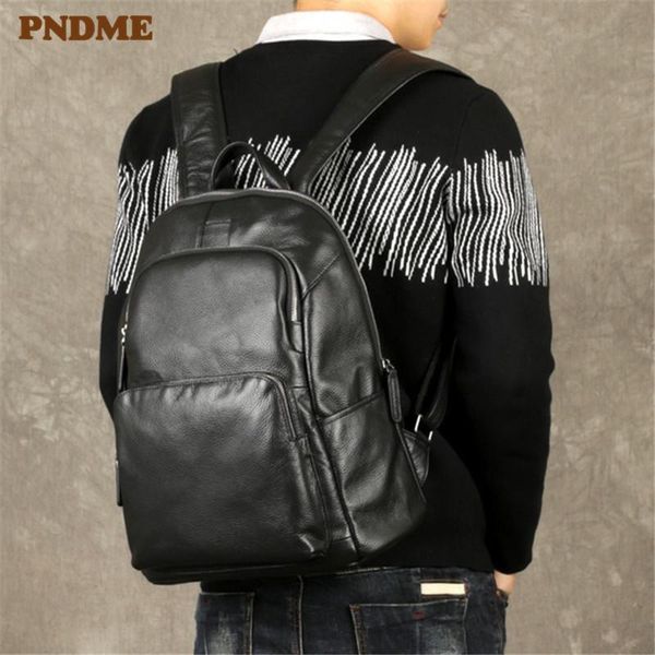 

fashion casual genuine leather men's black backpack business travel simple natural real cowhide women's lapbookbag