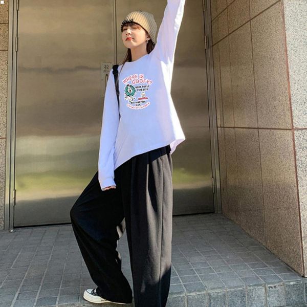 

round collar designers t shirts long sleeves t-shirt classic crop female camisas de hombre summer dress clothes fitness tshirt cotton plus s, White