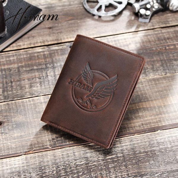 

wallets vintage hiram genuine crazy horse leather short wallet men rfid small card holder for hasp male coin purse carteiras, Red;black