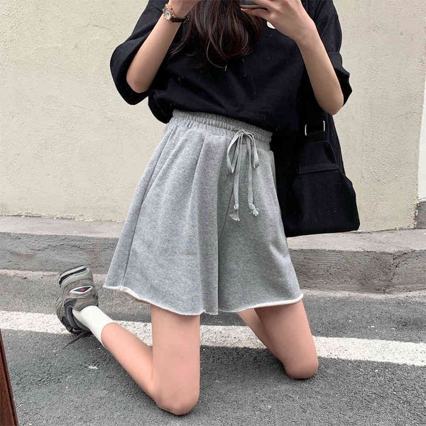 

women's shorts sports summer 2021 new loose drawstring elastic grey high waist casual a-line pants fashion, White;black