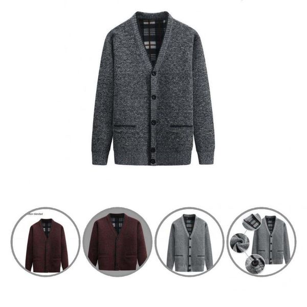 

men's sweaters handsome men sweater stretchy coldproof autumn winter fleece lining solid color coat, White;black