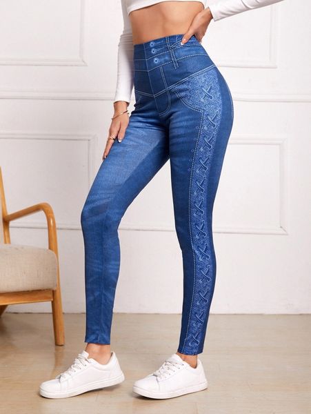 

emery rose high waist button print leggings x7pp#, Black
