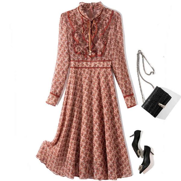 

casual dresses spring long sleeve round neck red floral print ribbon tie bow panelled mid-calf dress elegant yj185913 cw9u, Black;gray