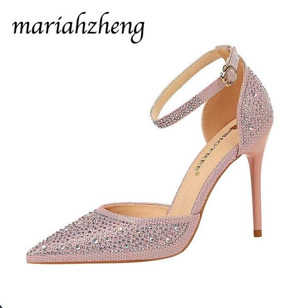 

meriahzheng 10cm sweet high-heeled stiletto shallow mouth pointed toe cutout with shiny rhinestone women sandals ds, Black