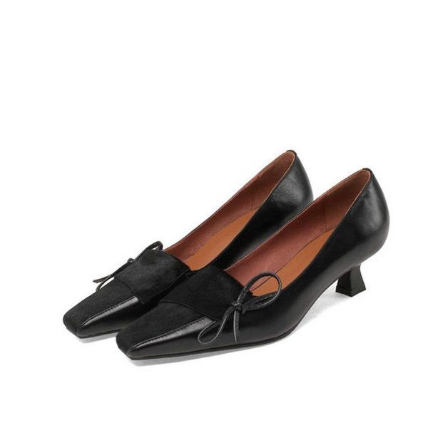 

dress shoes salu genuine leather pumps 4.5cm med heels 2021summer women pointed toe thin black red office size40