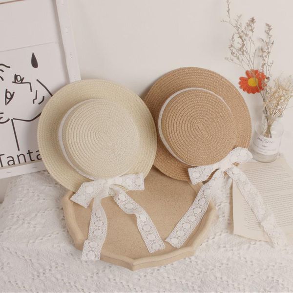 

caps & hats korean style 2-6 years children straw hat summer travel sunscreen baby girls lace princess sun beach cap, Yellow