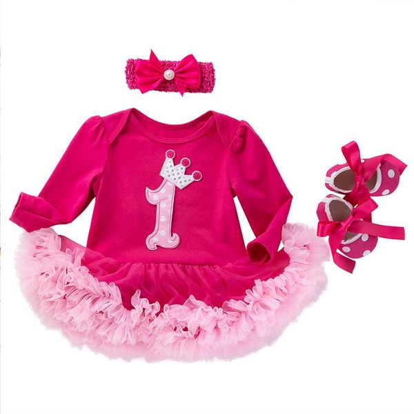 

clothing sets spring autumn novelty baby girl clothes born my first birthday costume tutu rompers infant lace 3pcs kids jumpsuit set, White