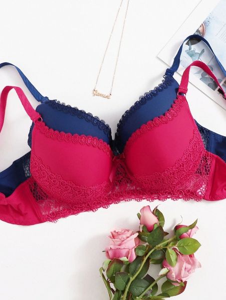 

2pack plus contrast lace underwire bra 02cl#, Black;white