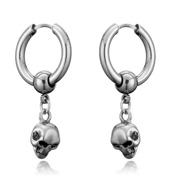 

hoop & huggie vintage skull earrings for women goth men party jewelry punk piercing stainless steel wholesale, Golden;silver