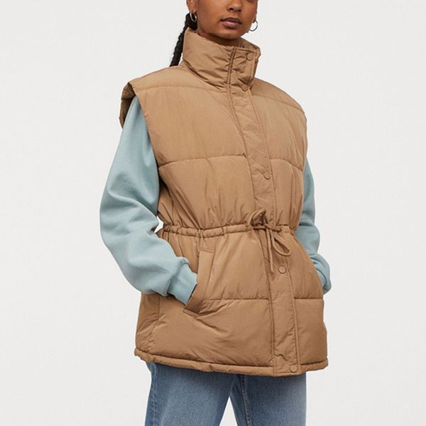 

winter stand collar cotton vest jacket women warm waistcoat plus size sleeveless casual loose coat adjustable waist 210423, Black;white