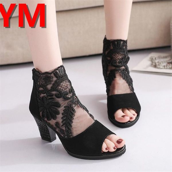 

lace women's high heels peep toe catwalk dancing party wedding ladies shoes fashion atmosphere sapato feminino pumps sandals, Black