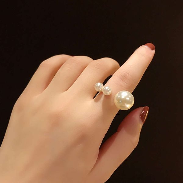 

japanese style light luxury temperament open pearl index finger ring, Black