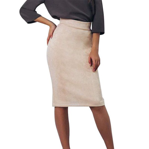 

skirts autumn and winter womens deer suede skirt slim solid color long, Black