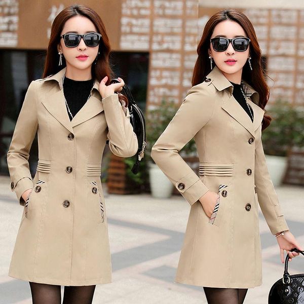 

women's trench coats [with inner lining] autumn short windbreaker mid-size large size slim casual temperament jacket, Tan;black