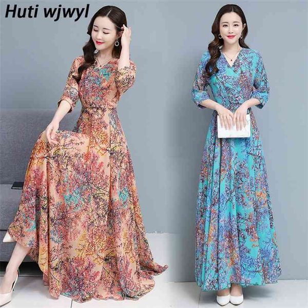 

print floral boho chiffon beach long dress spring summer plus size vintage runway maxi dresses women bodycon party vestidos 210528, Black;gray