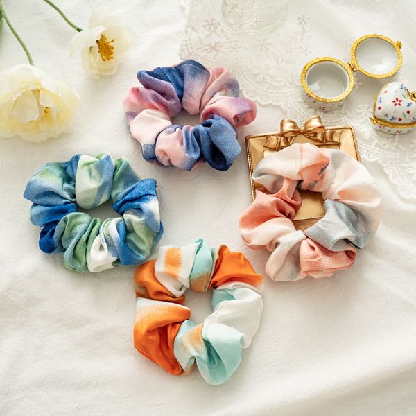 Große Mädchen Haarschmuck Mode Kinder Frau Krawatten-Farbstoff Elastische Band Doppelbänder Haarbänder Dame All-Match-Tuch Darm Scrunchie S1193