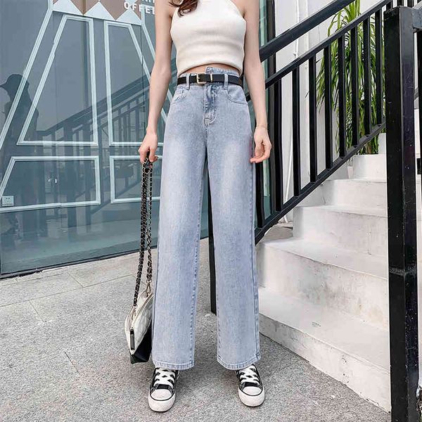 

lucyever spring irregular waist jeans womens fashion high waist baggy jeans woman wide leg straight denim pants lady 210521, Blue