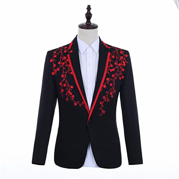 

chinese style embroidered balazer groom groomsmen male singer host of ceremonies magician stage dance performance coat men's suits & bl, White;black