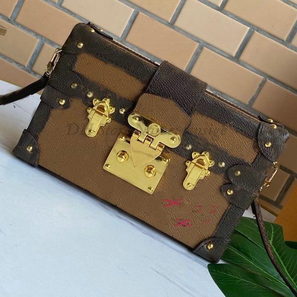 

petite malle leather shoulder bag clutch trunk box pur brown multi monograms canvas chains handbag brand luxurys designer womens handle bags