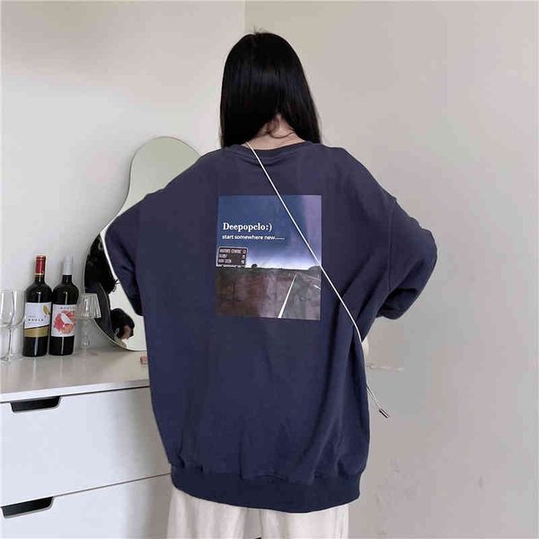 

qooth oversized hoodies gothic harajuku streetwear chic letter print sweatshirt navy grey hoodies women loose pullover qt433 210518, Black