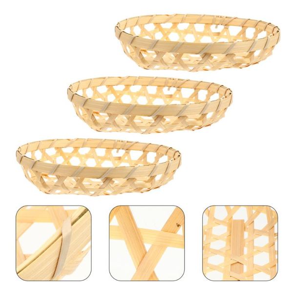 

3pcs woven storage basket portable bamboo vegetable snack baskets