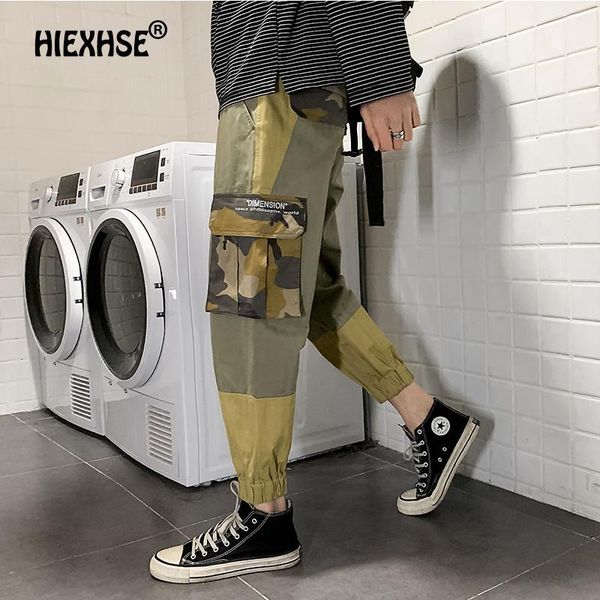 

men's casual fashion pants men cargo stretch multi-pocket hip hop man harajuku straight trousers, Black