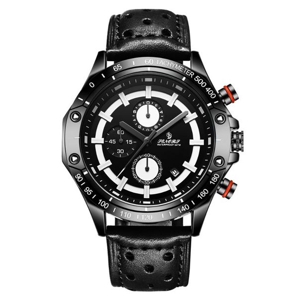 

wristwatches senors black leather multi-function quartz mens watches stainless steel back waterproof man male wristwatch, Slivery;brown