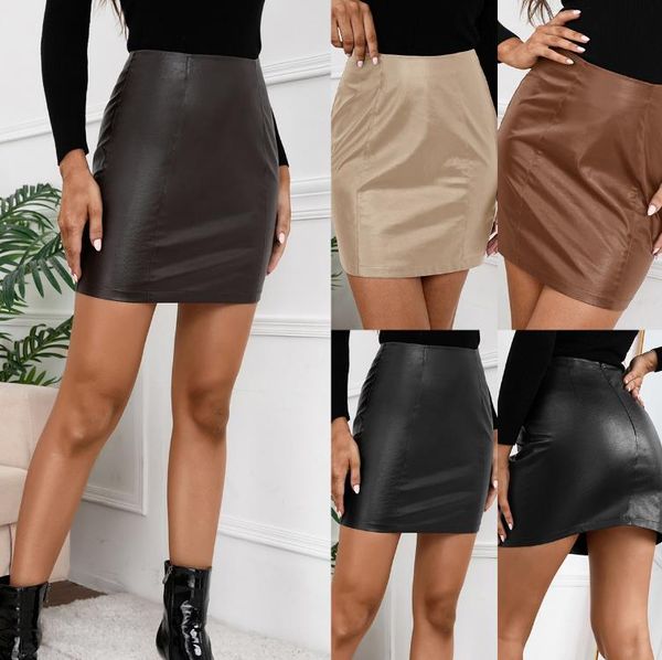 

women's hip slim leather skirt pu motorcycle leather skirts, Black