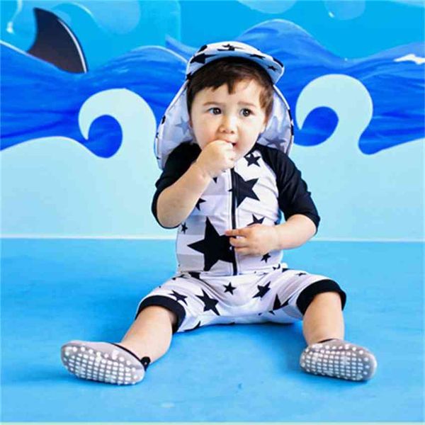 

factoryod0j children's boys' baby middle sleeve new bathing summer suit primary school students' swimsuit, White;black