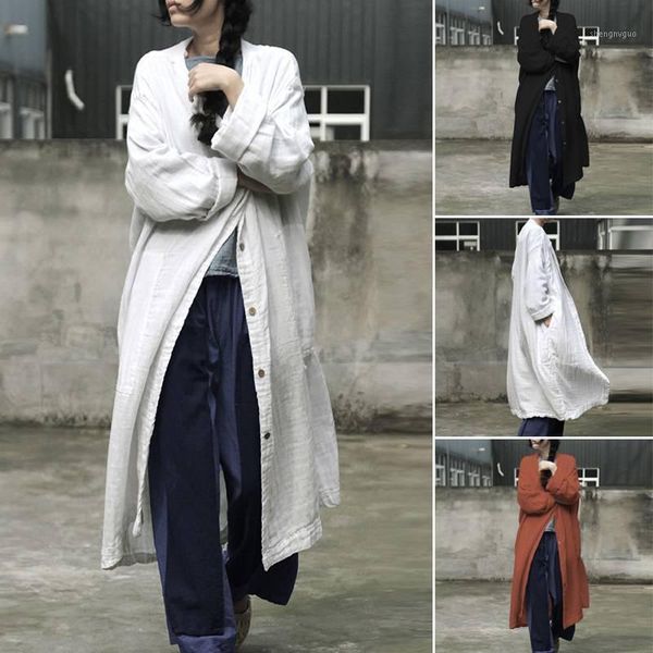 

women's blouses & shirts women's plus size kaftan solid long cardigan women autumn 2022 casual sleeve female button o neck tunic, White