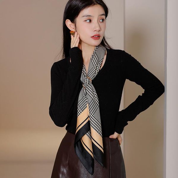 

scarves 2021 women silk scarf square headband foulard lady shawls wraps print office small neck kerchief bandana pashmina, Blue;gray