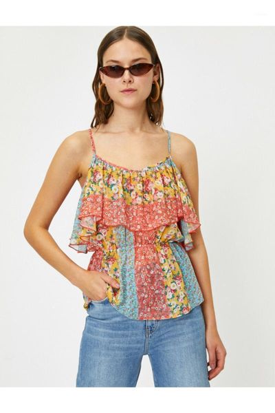 

koton women yellow halter ruffle detail print blouse 9 yak63703ew women's blouses & shirts, White