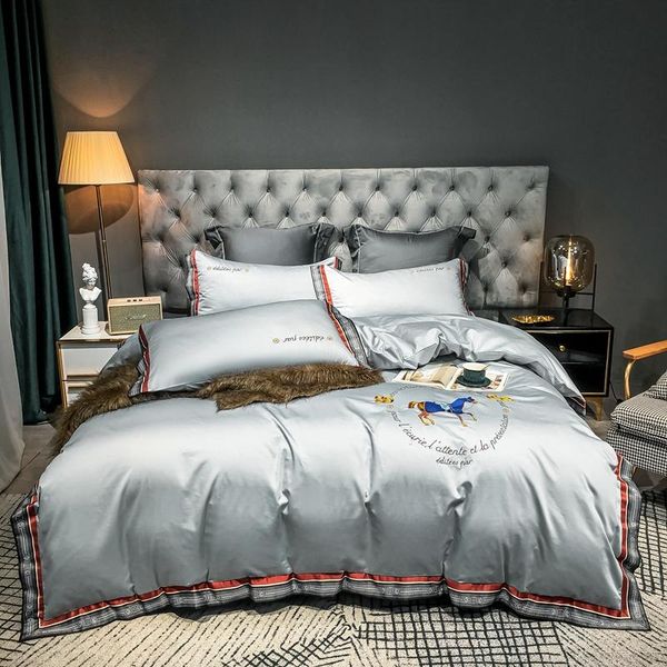 

bedding sets oloey luxury cotton satin set embroidered silky quilt cover soft duvet flat/fitted bed sheet pillowcases