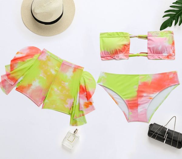

Vacation Swimsuit Set Tie-Dye Color Bikini Three-piece Spa Beach Fashion Sexy Ladies, Contrast color