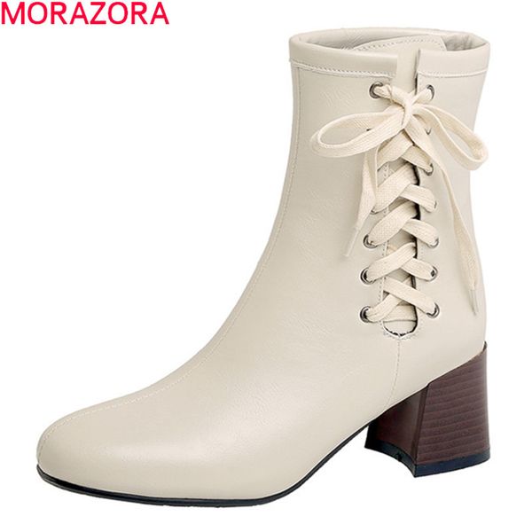 

morazora big size 33-46 fashion ankle boots thick heels square toe ladies shoes autumn winter solid color women boots 210506, Black