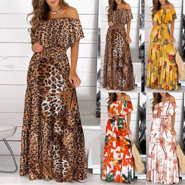 

casual dresses women's fashion short sleeve printing floral dress breast wrap ankle-length robe femme Ã©tÃ© for women 2021, Black;gray