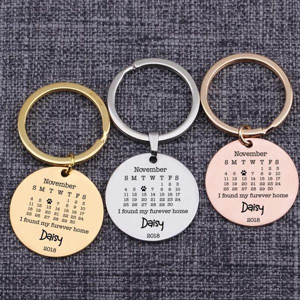 

keychains dog birthday calendar customized date keychain pendant key ring car bag charm 2021 adoption day memorial tag jewelry, Silver