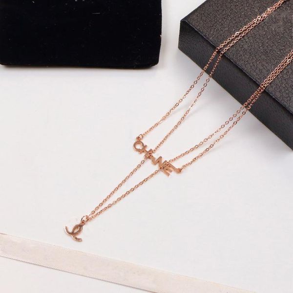 

pendant necklaces double layer c letter titanium steel necklace for women charm color gold lovers' luxury jewelry gifts, Silver