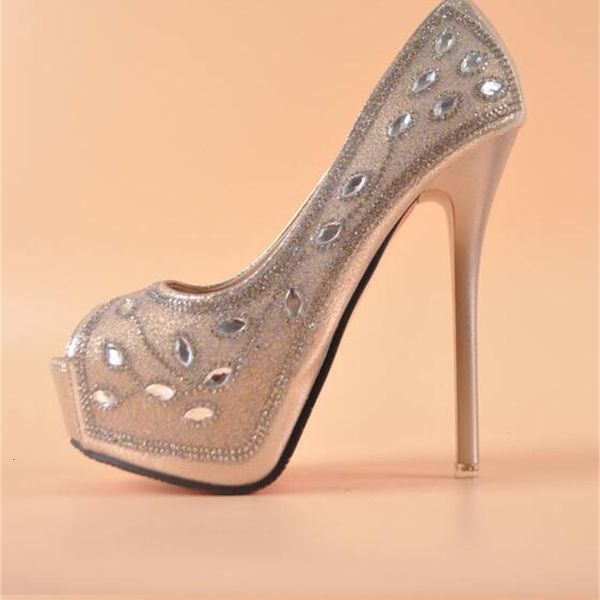 

shoe fashion champagne peep platform bombs for woman crystal beautified high-heeled shoes, Black