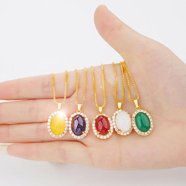 

pendant necklaces aesthetic 24k gold color imitation chalcedony jades for women bijoux zircon choker collares jewelry 2021, Silver