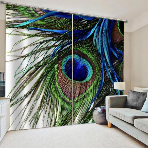 

customized 3d curtains custom curtain fabric blue feather decoration & drapes