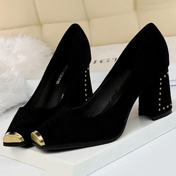 

dress shoes femininos pumps casual rebite elegante design brand flock womens sapatos 2021 plus size, Black