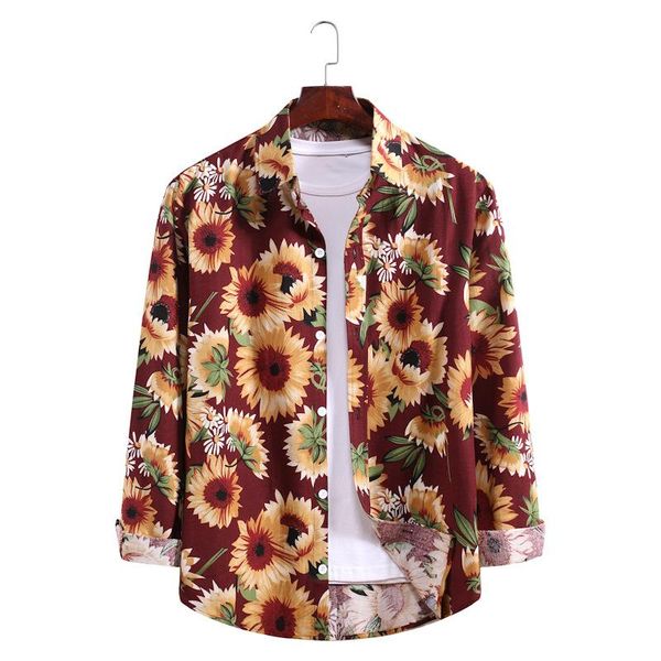 

men's print shirt sunflower lapel single breasted summer hawaiian beach breathable soft personality cardigan casual shirts, White;black