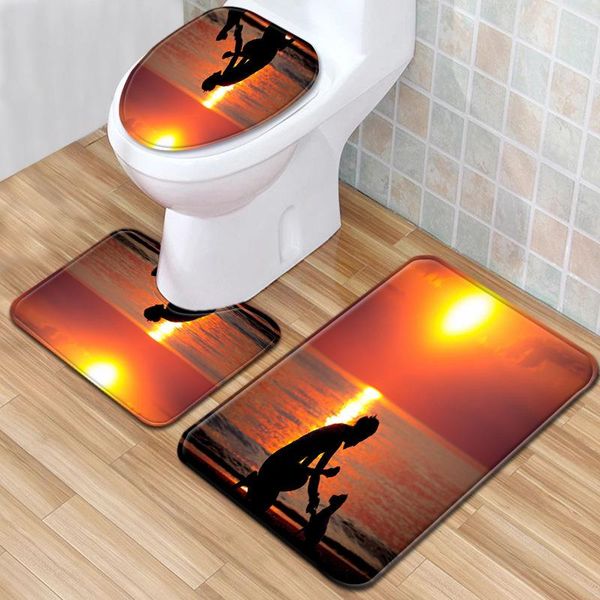 

carpets 3-piece bathroom doormat beach landscape mat non-slip absorbent toilet carpet mats set