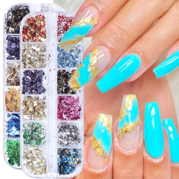 

12gird platinum foils for nail art glitter decoration gold irregular aluminum sequins paper nails flake sticker manicure be950-11, Silver;gold
