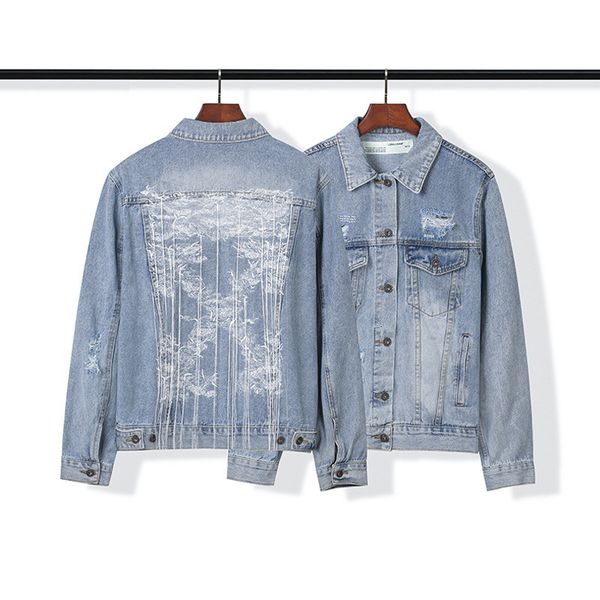 

drawstring off style letter embroidery arrstyle wash used locomotive couple denim jacket, Black
