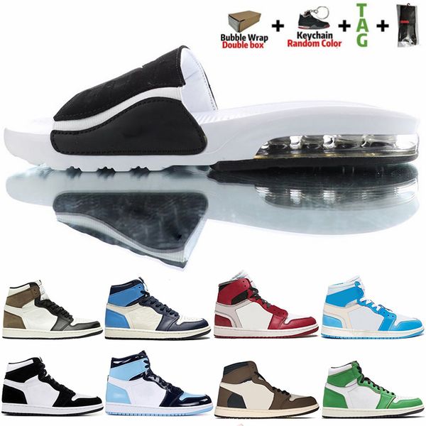 

2021 Jumpman 1 1S Dark Mocha Travis scotts Midnight Navy Basketball Slides Shoes 4 4s Sail X Bred Loafers Mens Sandals With Box 36-47