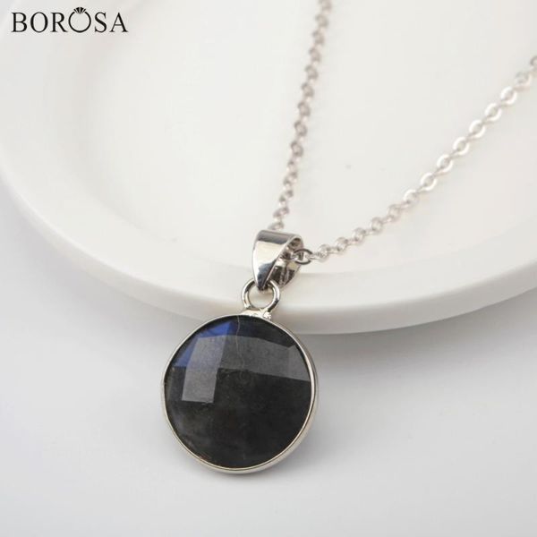 

faceted round natural stone pendant necklace women fashion labradorite amethysts silver plated wx1358-n necklaces
